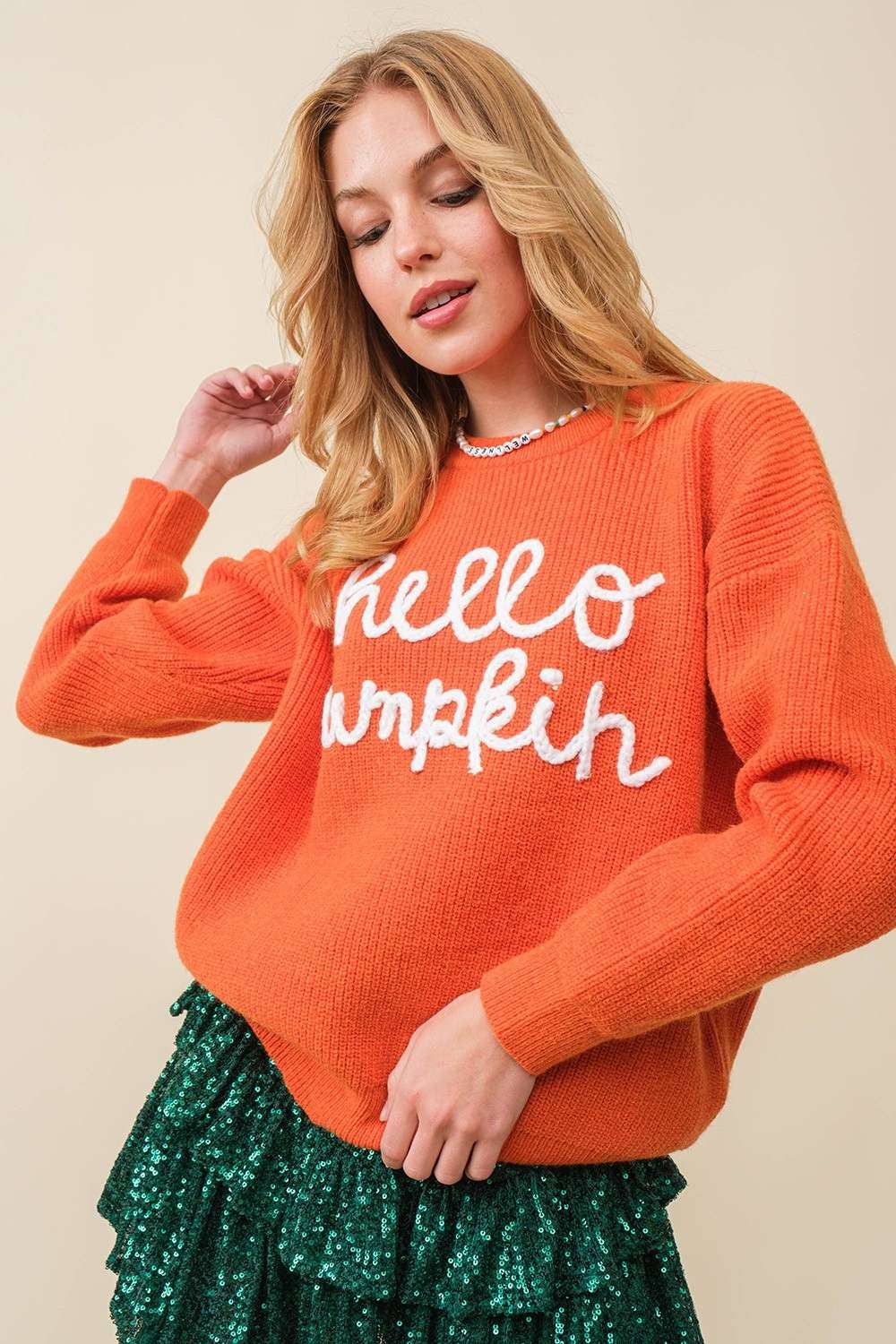 Hello Pumpkin Off White Sweater