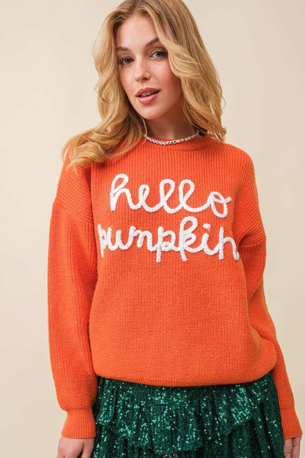 Hello Pumpkin Off White Sweater