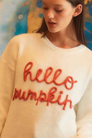 Hello Pumpkin Off White Sweater