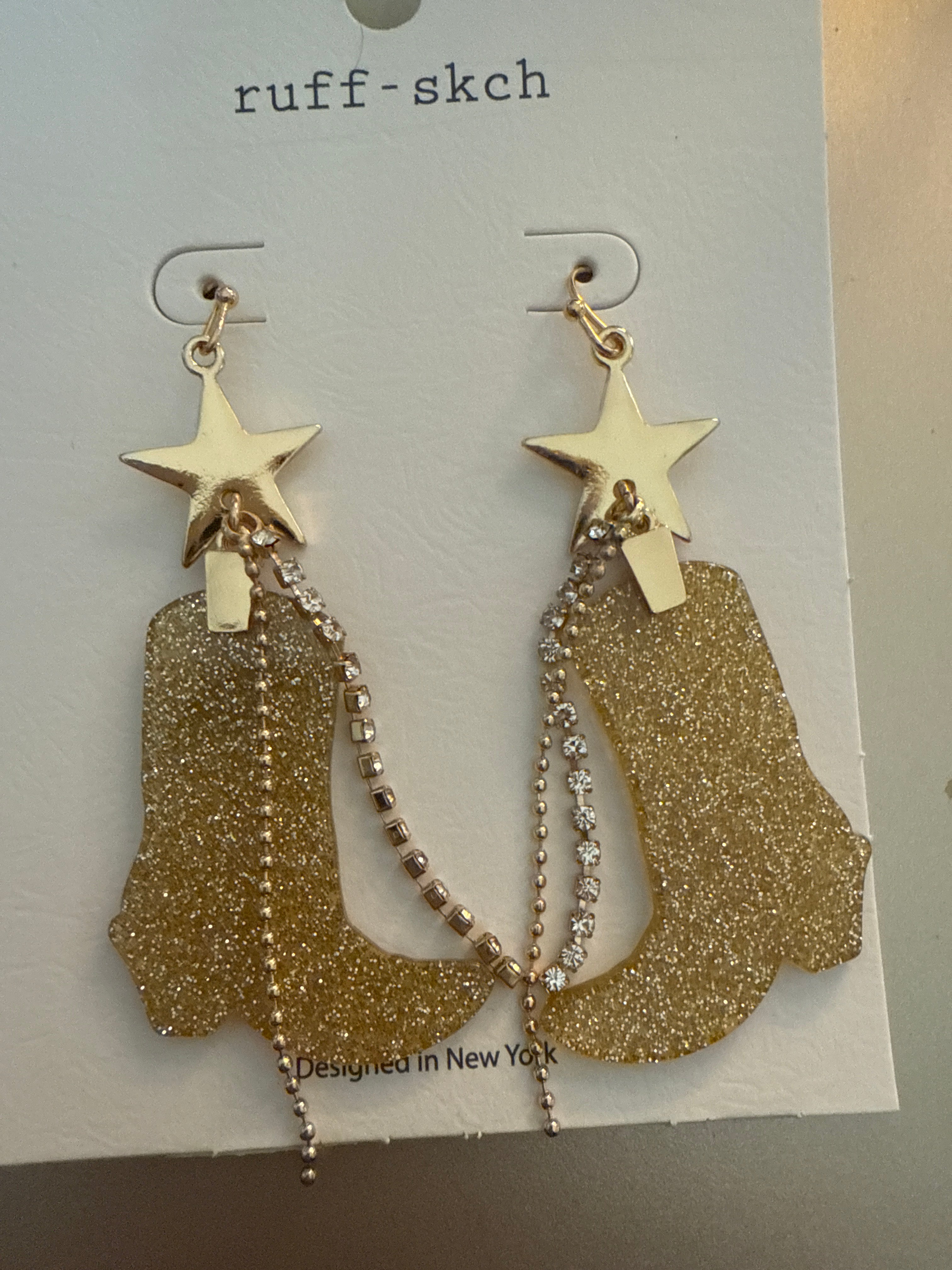 Gold Sparkle Acrylic  BOOT Dangles