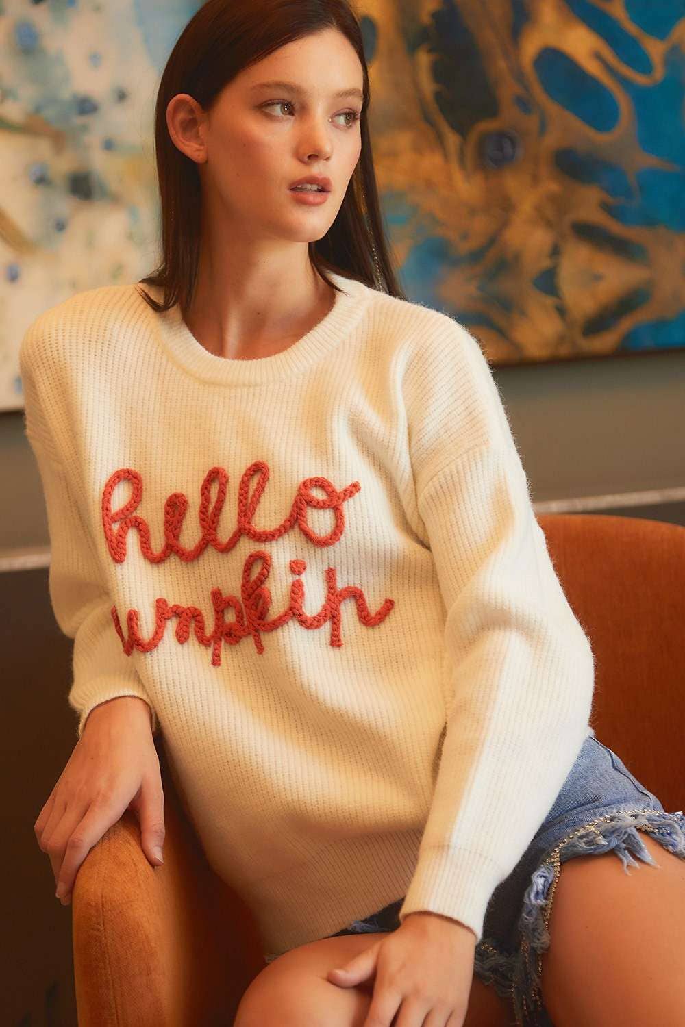 Hello Pumpkin Off White Sweater