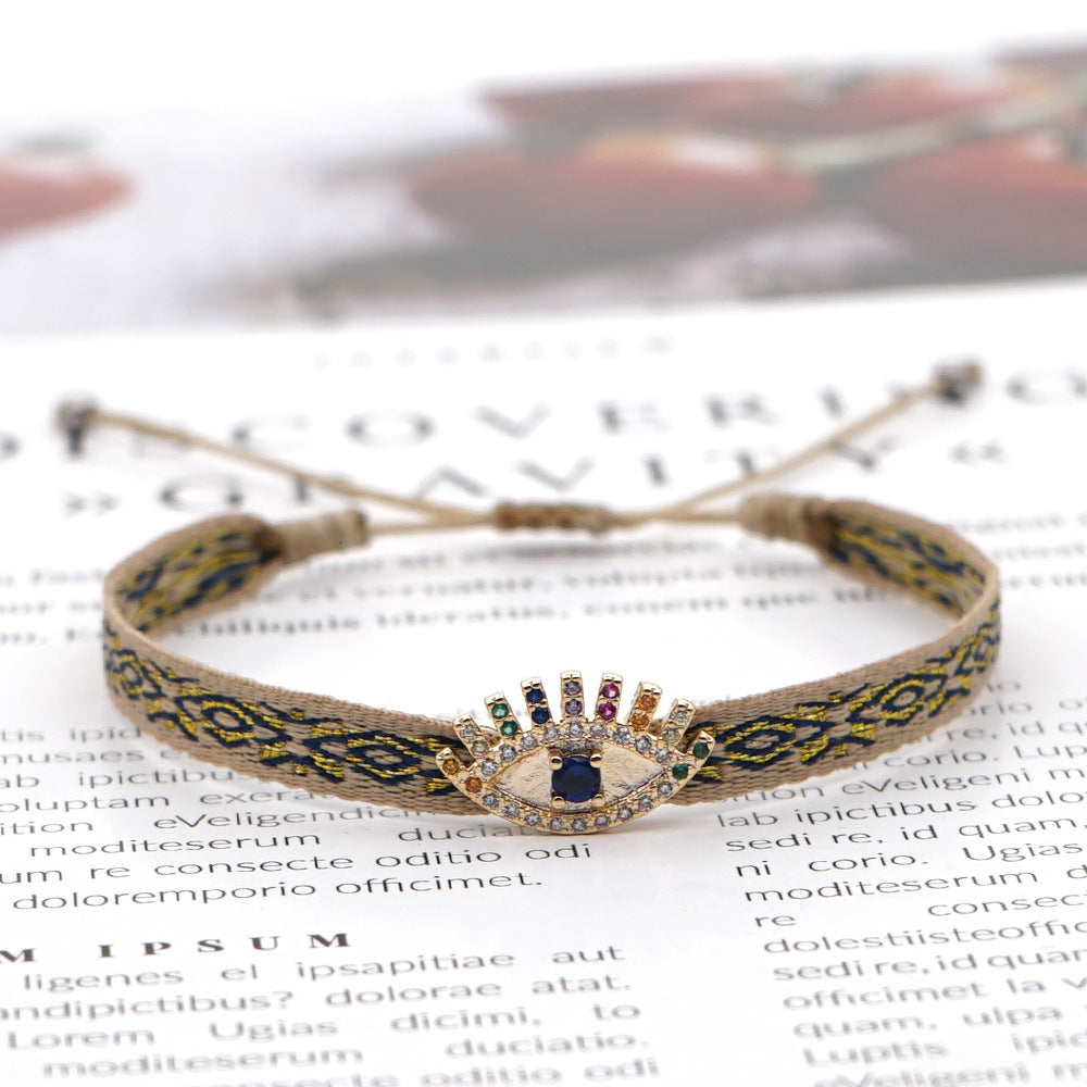 The Eye of Fatima Bracelet in Ethnic Diamonds Style with a Bohemian Touch