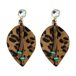 Leather Brown Leopard Print Bronzing Diamond Earrings