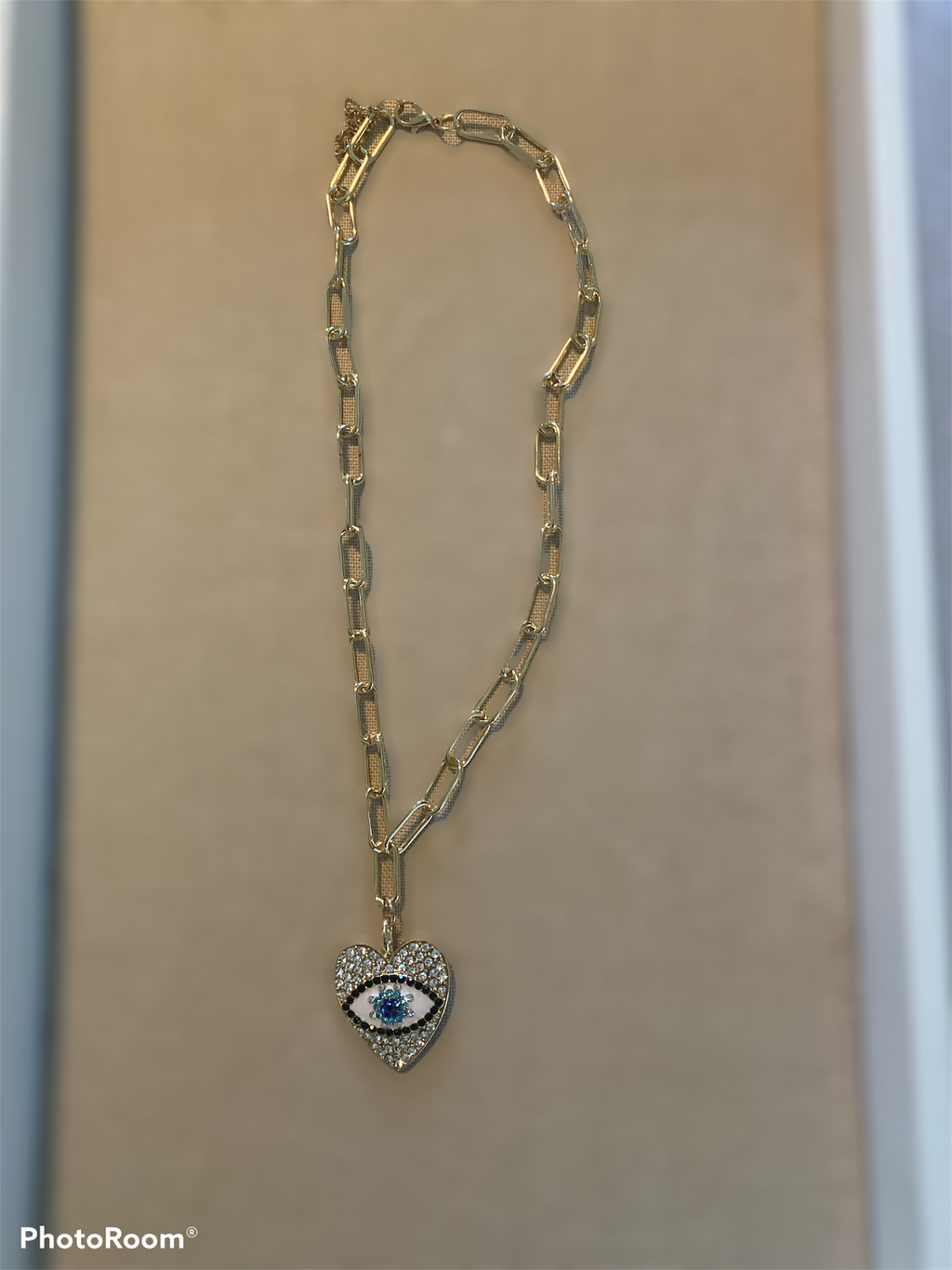 Gold Swaroski Heart Ojo Link Necklace