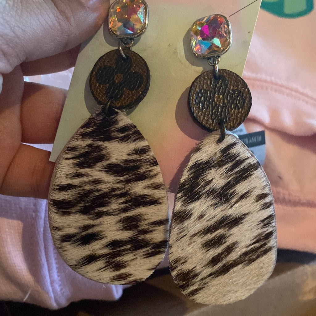Up cycled cow print Earring